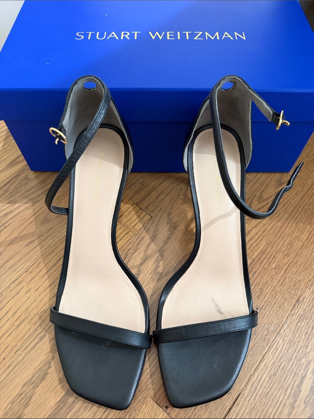Stuart Weitzman Black Ankle-Strap Square-Toe Sandals - Picture 2 of 3